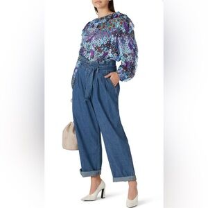 Kate Spade NY Pacific Petals Chiffon Blouse
100% Silk Top Blue Floral Ruffles XS